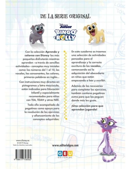 Aprendo y coloreo con Disney. Bingo y Rolly. Las vocales: a, e, i, o, u
