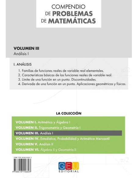 Compendio de problemas de matemáticas III. Análisis I · Bachillerato