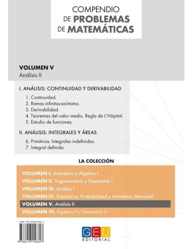 Compendio de problemas de matemáticas V. Análisis II · Bachillerato