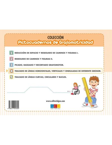 Pictocuaderno de grafomotricidad 4: Trazado de líneas horizontales, verticales y onduladas