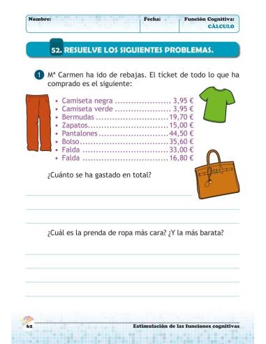 Estimulación de las funciones cognitivas. Nivel 1. Cuaderno 2: Cálculo