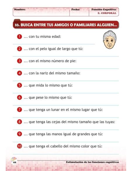 Estimulación de las funciones cognitivas. Nivel 1. Cuaderno 6: Esquema corporal
