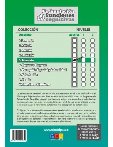Estimulación de las funciones cognitivas. Nivel adultos. Cuaderno 5: Memoria