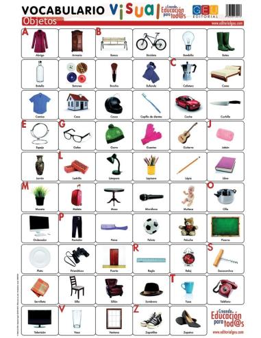 Lámina de vocabulario visual. Objetos