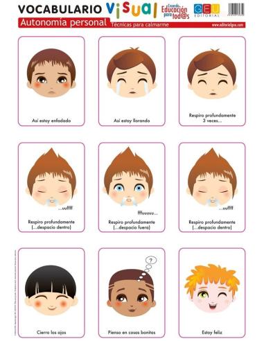 Lámina de vocabulario visual. Autonomía personal: Técnicas para calmarme