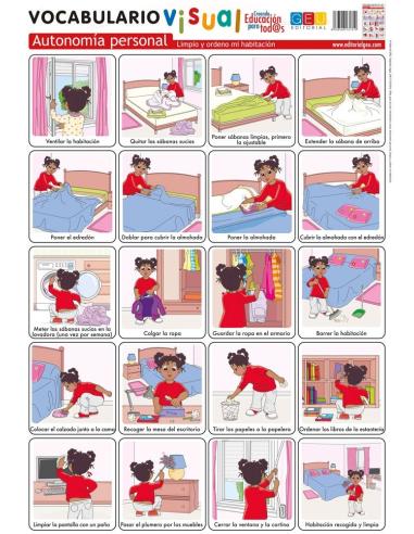 Lámina de vocabulario visual. Autonomía personal: Limpio y ordeno mi habitación