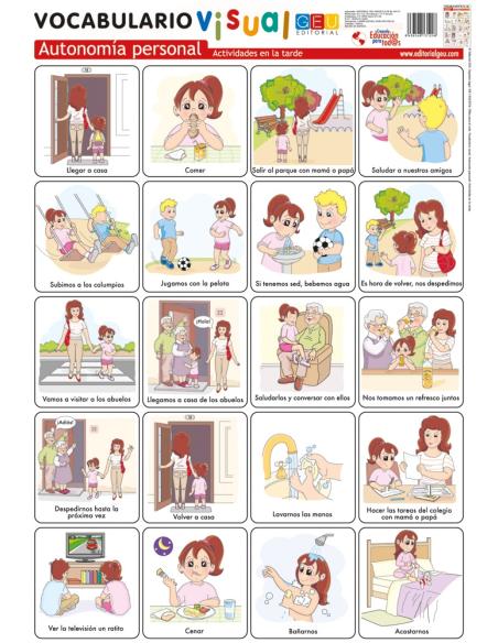 Lámina de vocabulario visual. Autonomía personal: Actividades en la tarde