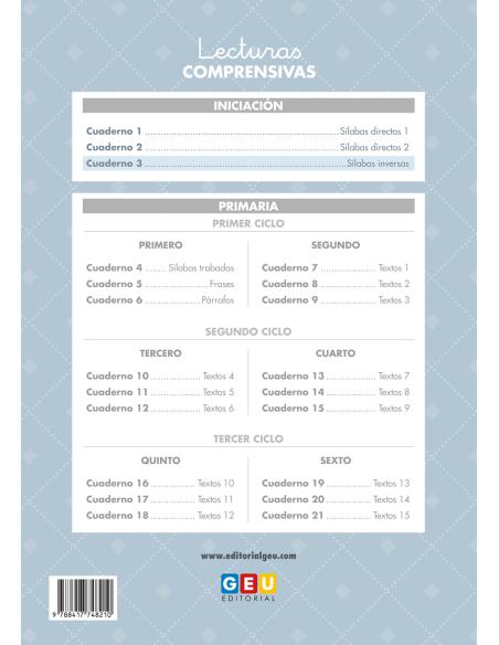 Lecturas comprensivas 3. Leo sílabas inversas. Pauta cuadrícula