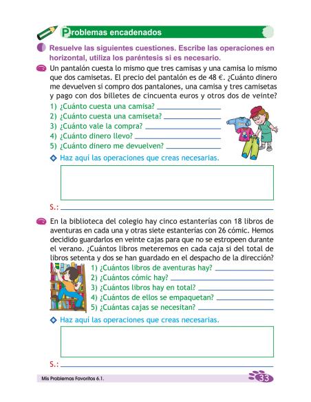 Mis Problemas Favoritos 6.1 - Tres o más Operaciones: Sumas, Restas, Multiplicaciones y/ Divisiones