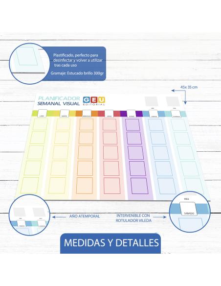 Planificador visual semanal con imagen real y velcro adhesivo