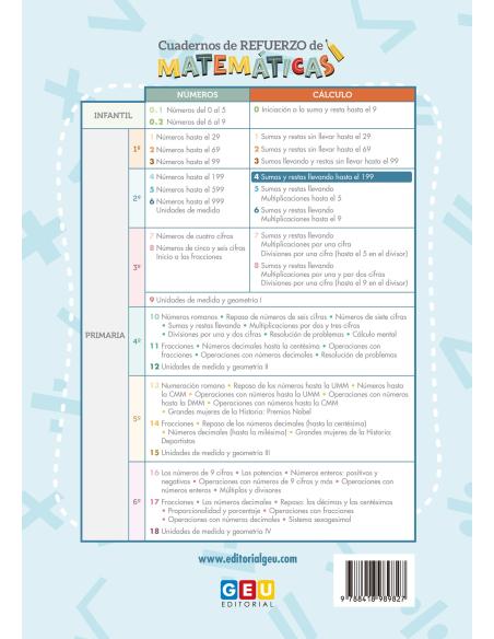 Cuaderno de refuerzo de Matemáticas comprensivas. Cálculo 4