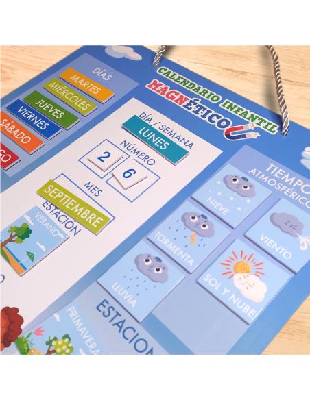 Calendario magnético infantil Montessori, Niños +5, Calendario educativo de pared