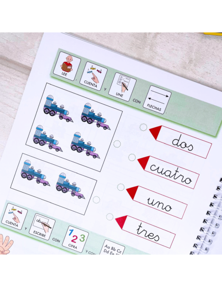 Cuaderno de refuerzo con matemáticas, números 0.1 adaptación con pictogramas