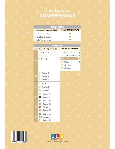 Lecturas Comprensivas 5 A - Frases. Adaptación con pictogramas