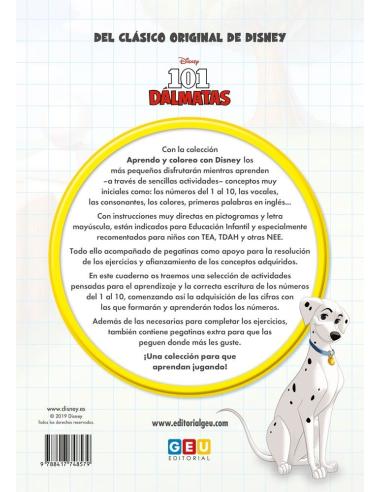 Aprendo y coloreo con Disney. 101 Dálmatas. Números del 1 al 10