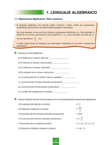 Cuaderno de aprendizaje y refuerzo 1.2: Álgebra