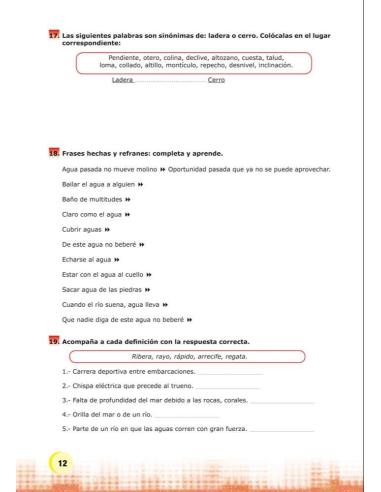 Palabras. Expresión y vocabulario · Nivel 2. Cuaderno 7: Agua, paisaje y clima